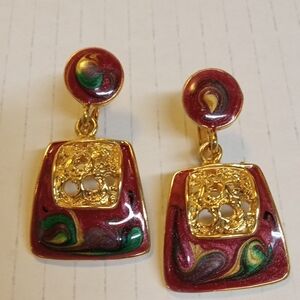 Earrings Gold and Multicolor Earrings Screw Back Unique Pair Like New Condition